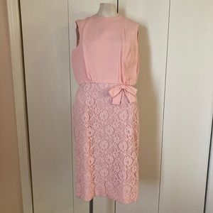 Vintage Pink Midi Dress Satin Bodice with Lace Pencil Skirt By MardiGras, NY